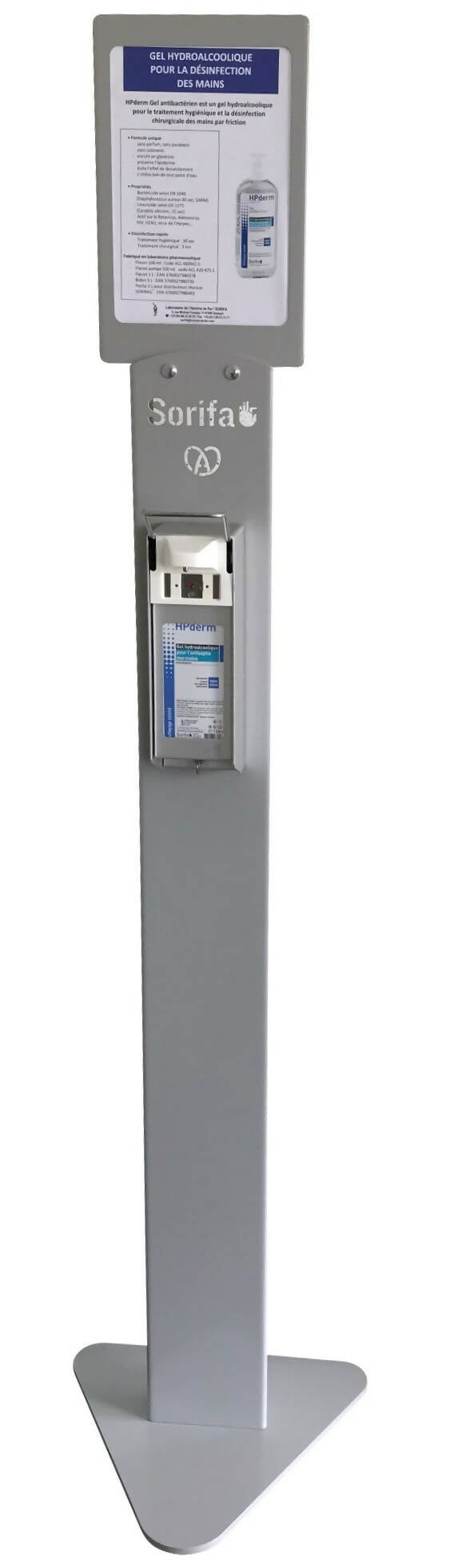 SORIFA - CONTACTLESS metal wall dispenser - Robust, ergonomic, lockable for 1L SORIFA brand bottle - For gels and liquid soaps.