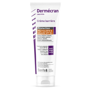 Sorifa - dermécran – crème barrière - protection polyvalente et solaire spf50+ – uv peinture solvant huile brai créosote goudron – mains visage corps – sans parfum – tube 100 ml. - Clicktofournisseur.com