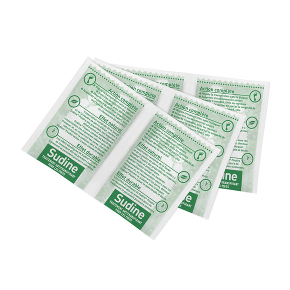 Sorifa - sudine poudre traitement anti-transpirant - pied - régule la transpiration - absorbe - prévient les mycoses - sans sels d’aluminium - fabriqué en france - bte 100 sachets-doubles - Clicktofournisseur.com