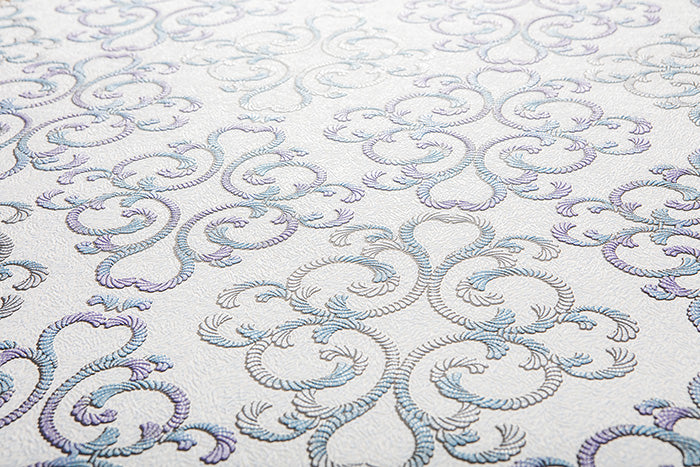 Baroque wallpaper EDEM 85037BR30 textured wallpaper in shiny baroque style white blue-turquoise purple silver 5.33 m2 - 0