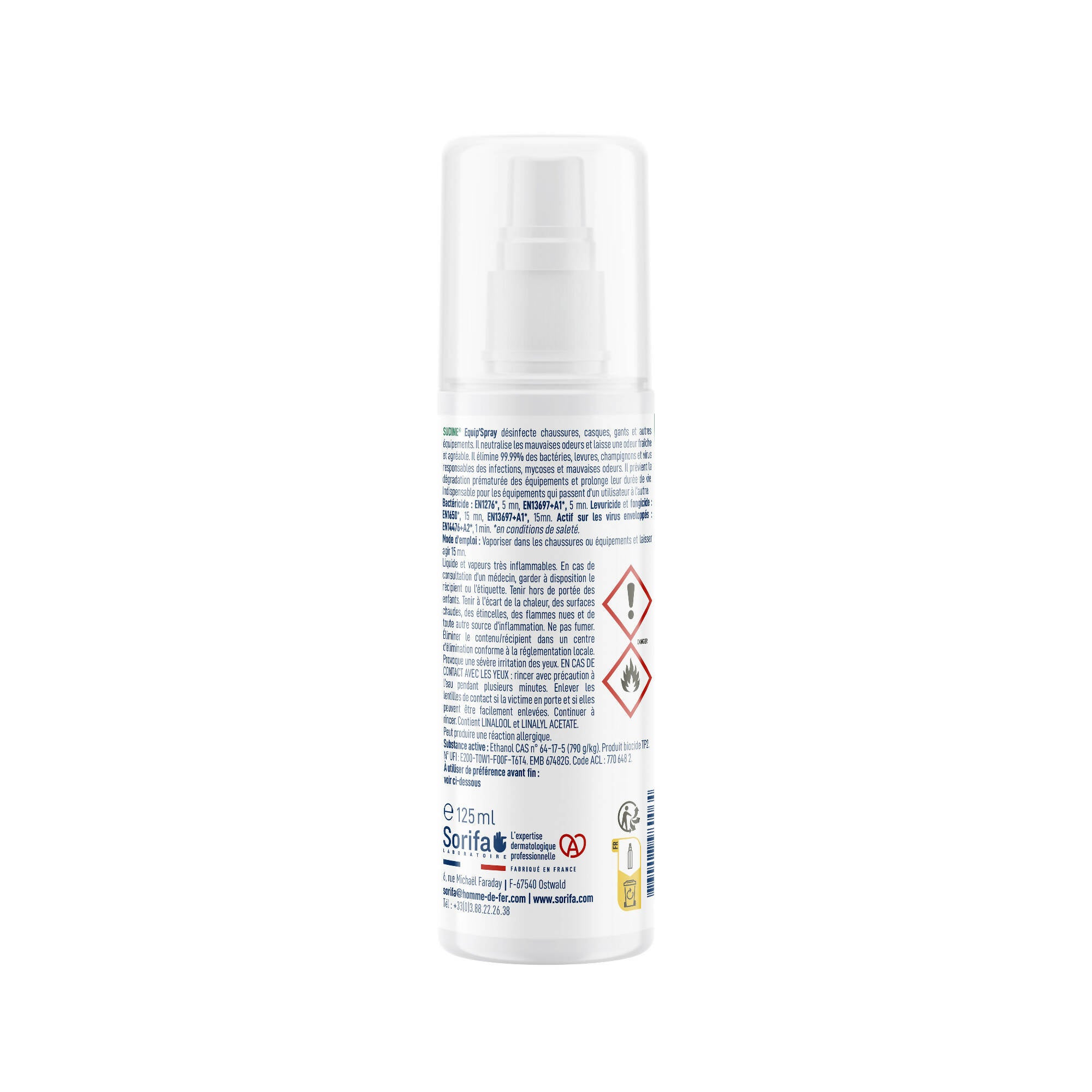 Sorifa - lot de 3 - sudine equip’spray - désodorise désinfecte rafraichit - chaussures casques gants équipements - spray rechargeable – sans gaz - fabriqué en france - spray 125 ml