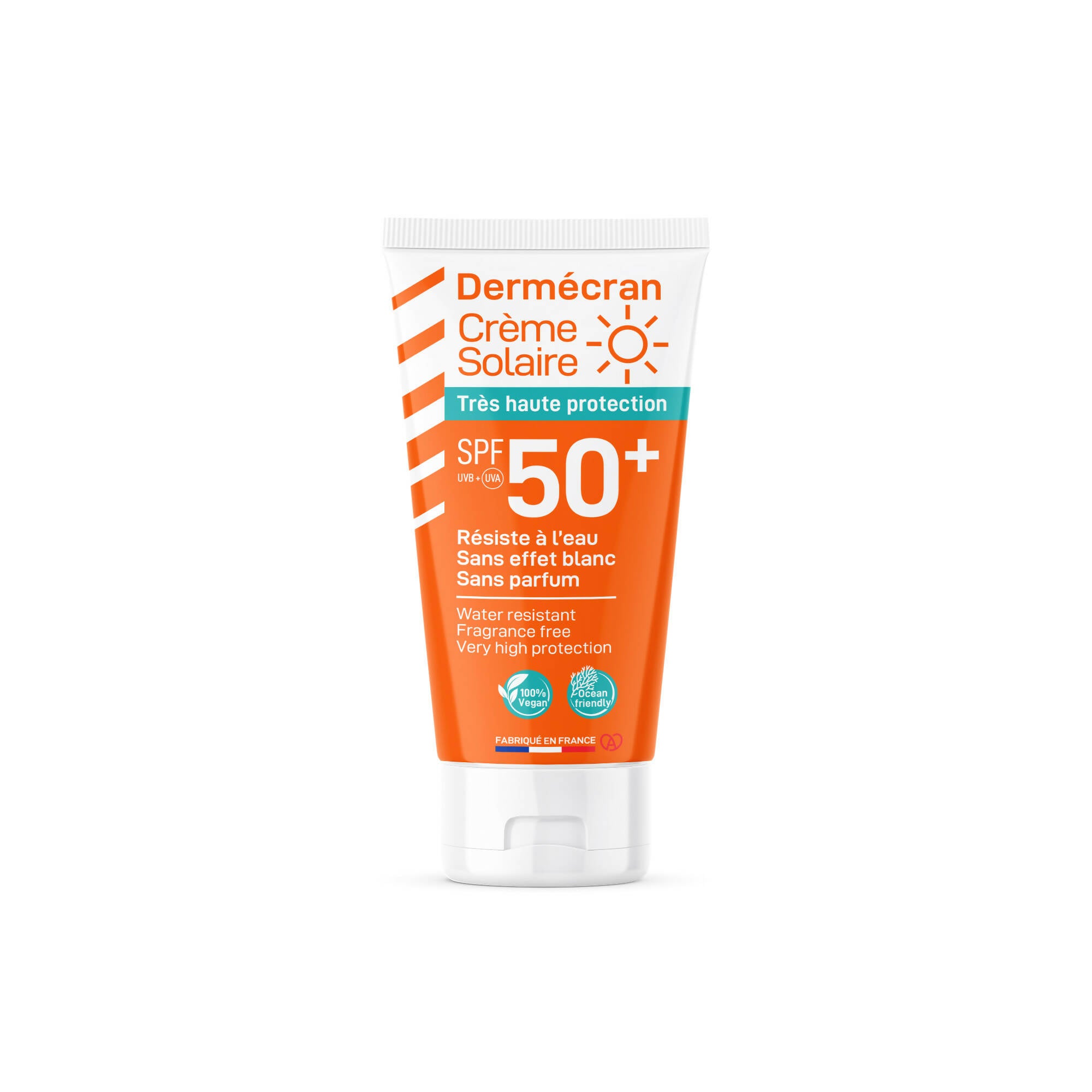 SORIFA - Carton complet de 18 - Dermécran - Crème solaire SPF50+ - Visage et corps - Formule Vegan & Ocean Friendly - Résiste à l'eau - Pour toute la famille dès 3 ans - Fabriquée en France - Tube 50 ml