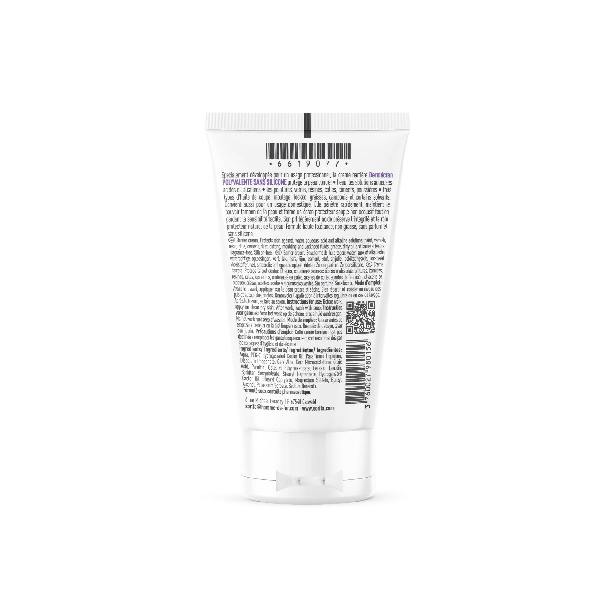 Sorifa - carton complet de 80 - dermécran – crème barrière - protection polyvalente sans silicone – peintures solvants huiles solutions aqueuses – mains visage et corps – sans parfum – tube 50 ml.