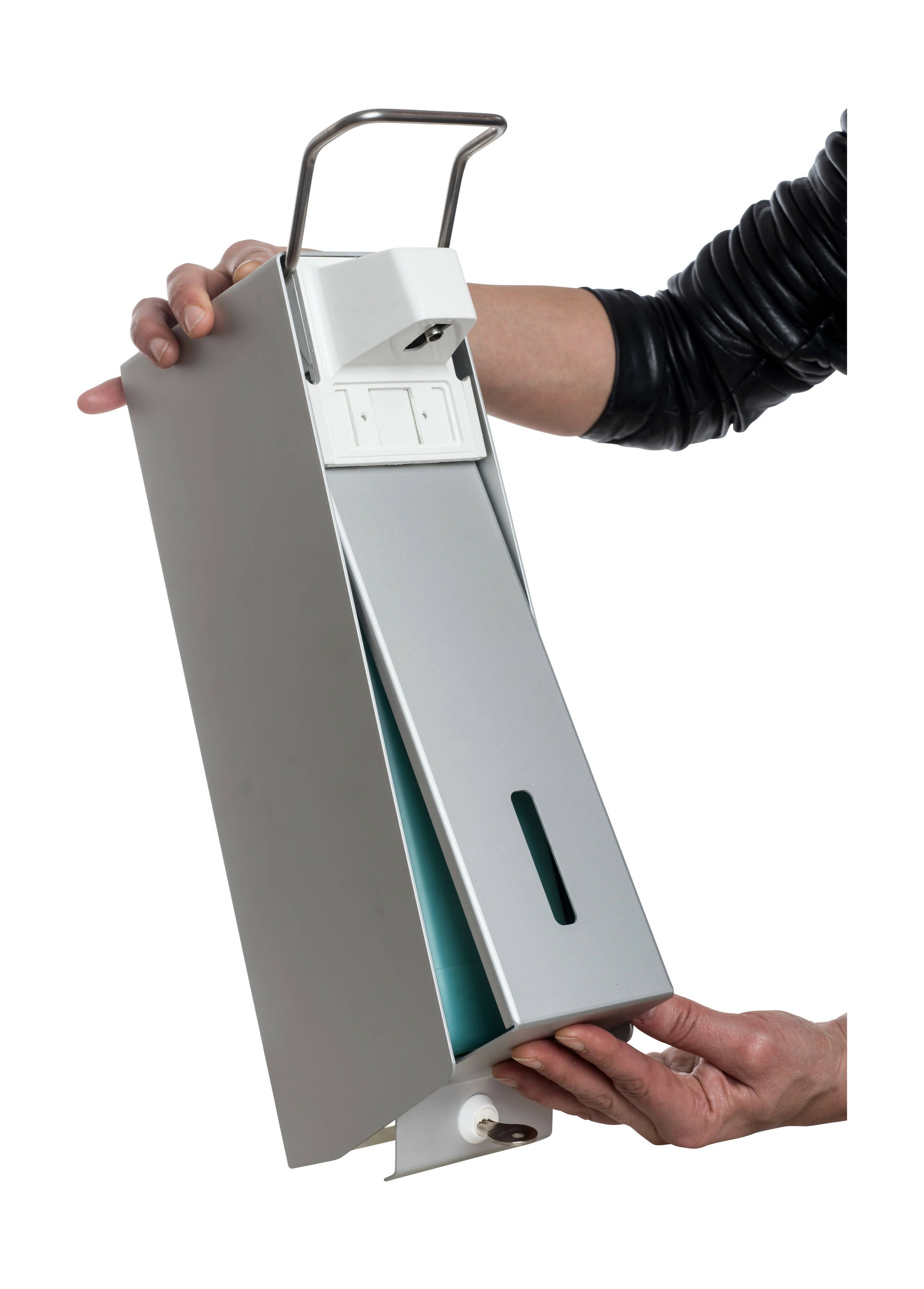 SORIFA - Robust, ergonomic, lockable metal wall dispenser for 2.5L SORIFA brand bottle - For gels and liquid soaps.