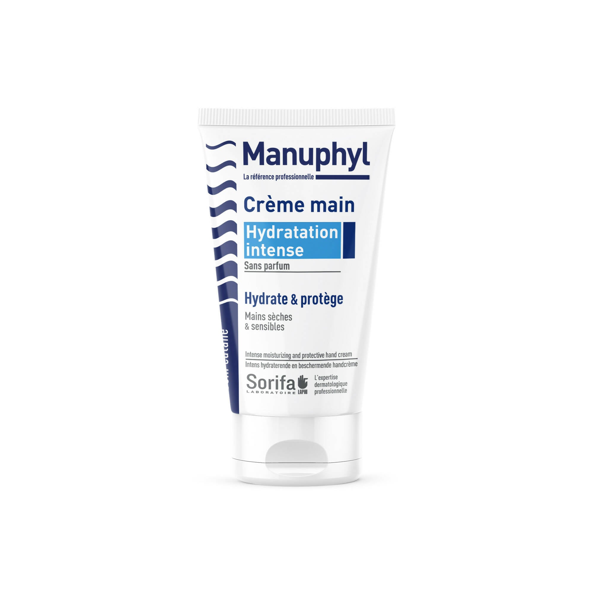 SORIFA - Lot de 3 - Manuphyl Crème mains Hydratation Intense - Hydratante et protectrice - Mains sèches et sensibles - Non grasse, sans parfum, enrichie en allantoine et protéines de blé - Tube 50 ml