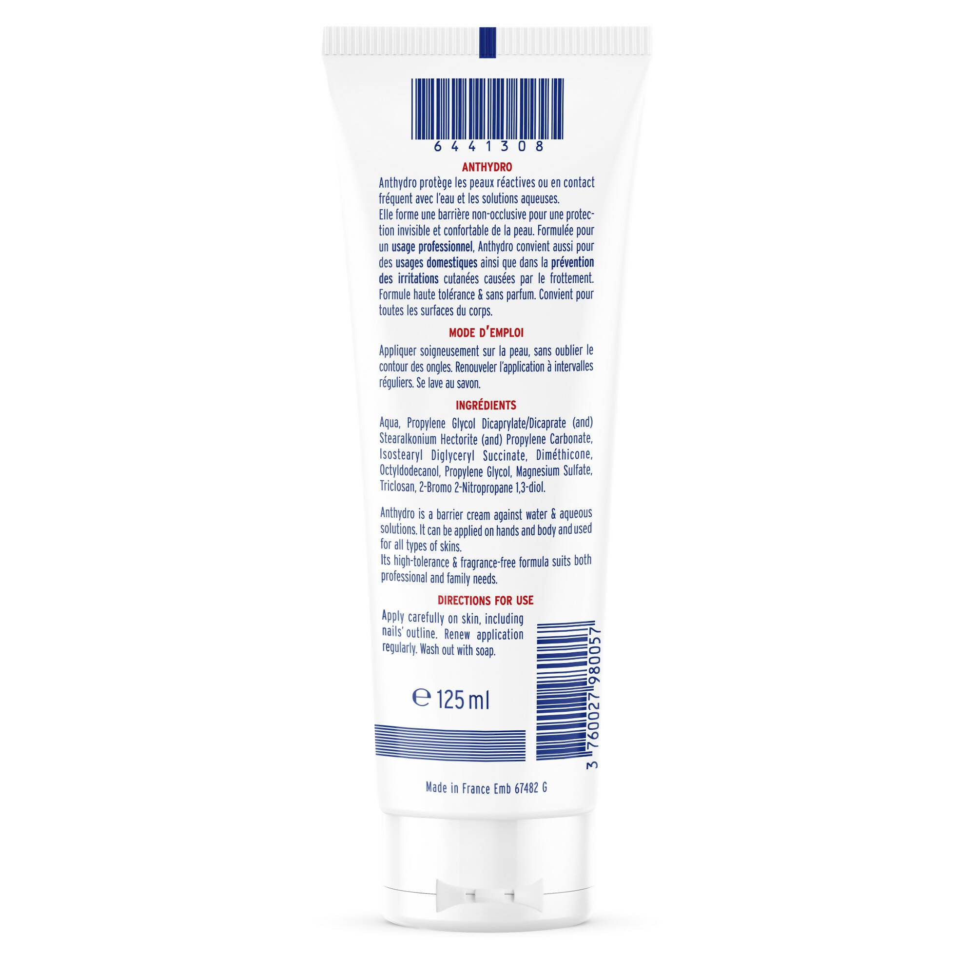 SORIFA - Lot de 40 - ANTHYDRO - Crème Barrière - Protection ANTI-EAU – ANTI-FROTTEMENT - Mains, visage et corps – Haute tolérance - Sans parfum -Tube 125 ml - 0