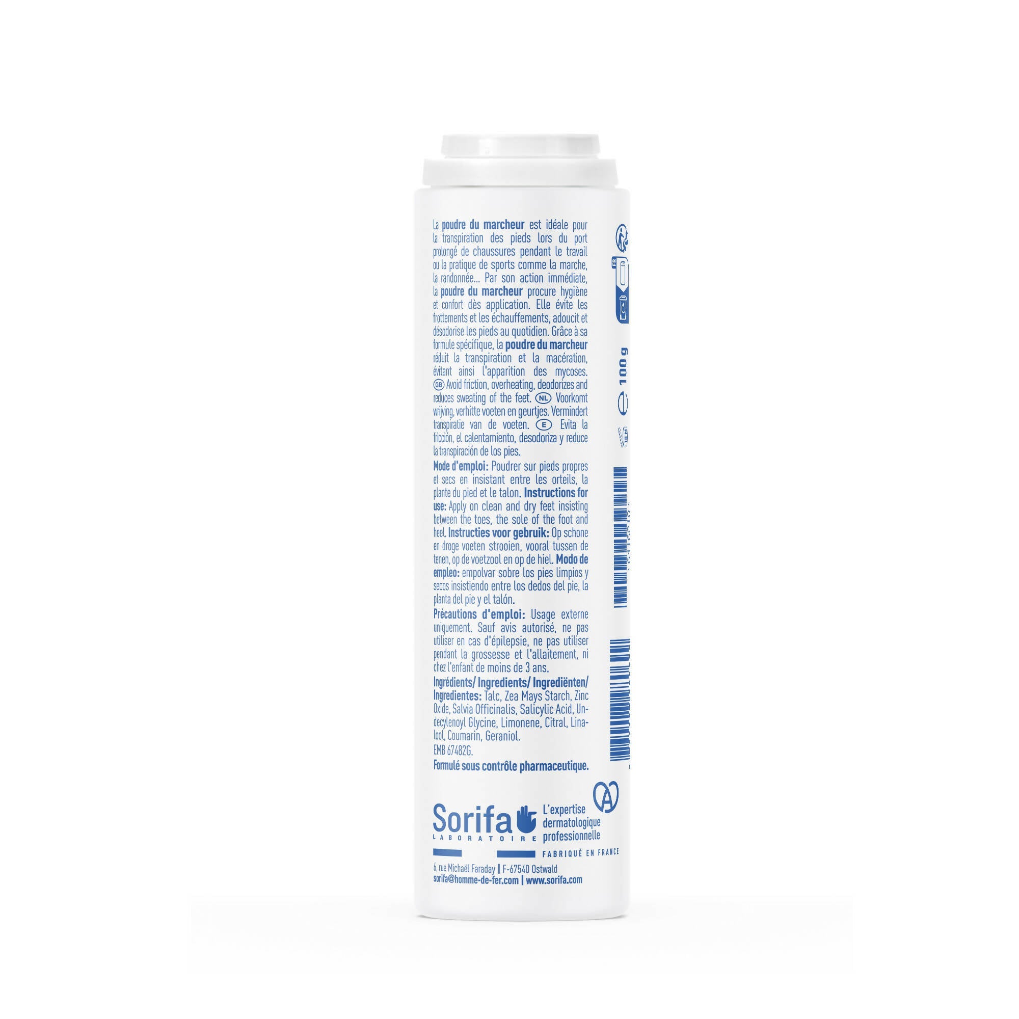Sorifa - carton complet de 24 poudre du marcheur - anti-transpirante - absorbante - pieds – réduit la transpiration - elimine odeurs et mycoses - sans sels d’aluminium - fabriqué en france - poudreuse 100 gr