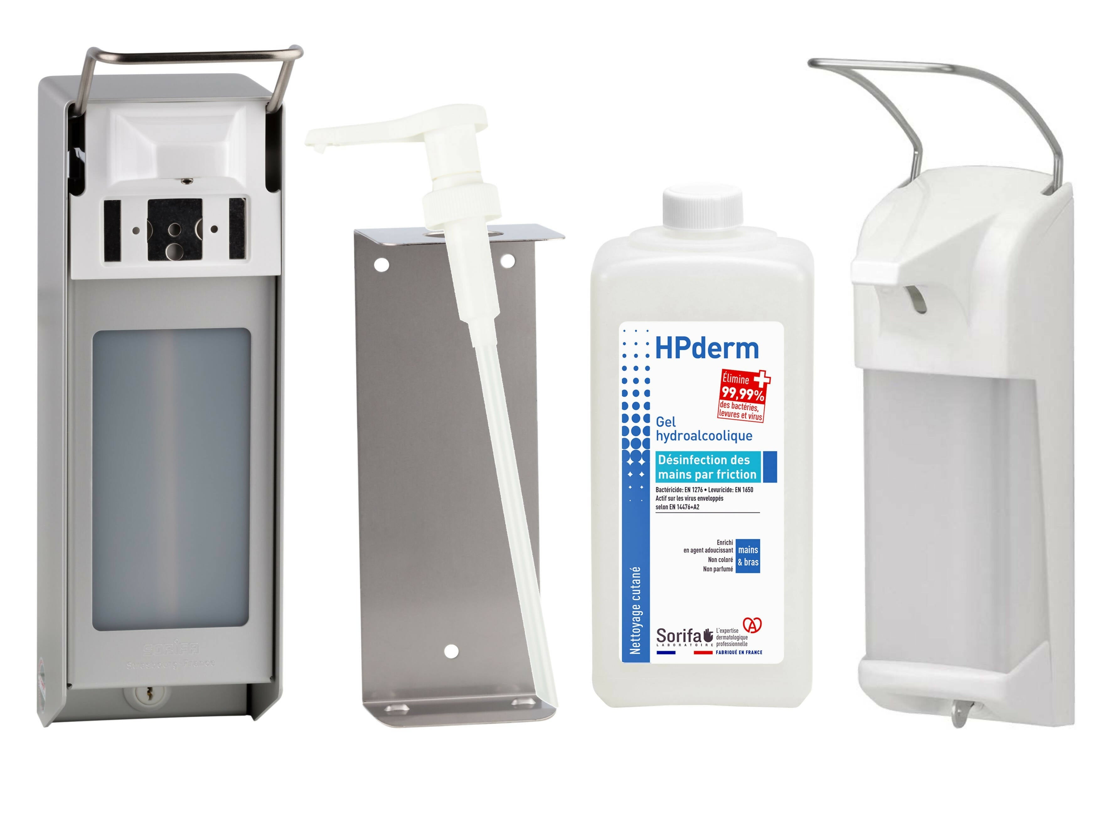 Sorifa – carton complet de 12 - hpderm gel hydroalcoolique - désinfection des mains par friction - mains bras - enrichi en glycérine - sans parfum – flacon 1l