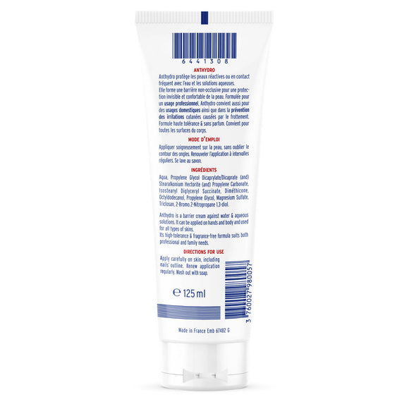 Sorifa - anthydro - crème barrière - protection anti-eau – anti-frottement - mains visage et corps – haute tolérance - sans parfum -tube 125 ml - Clicktofournisseur.com