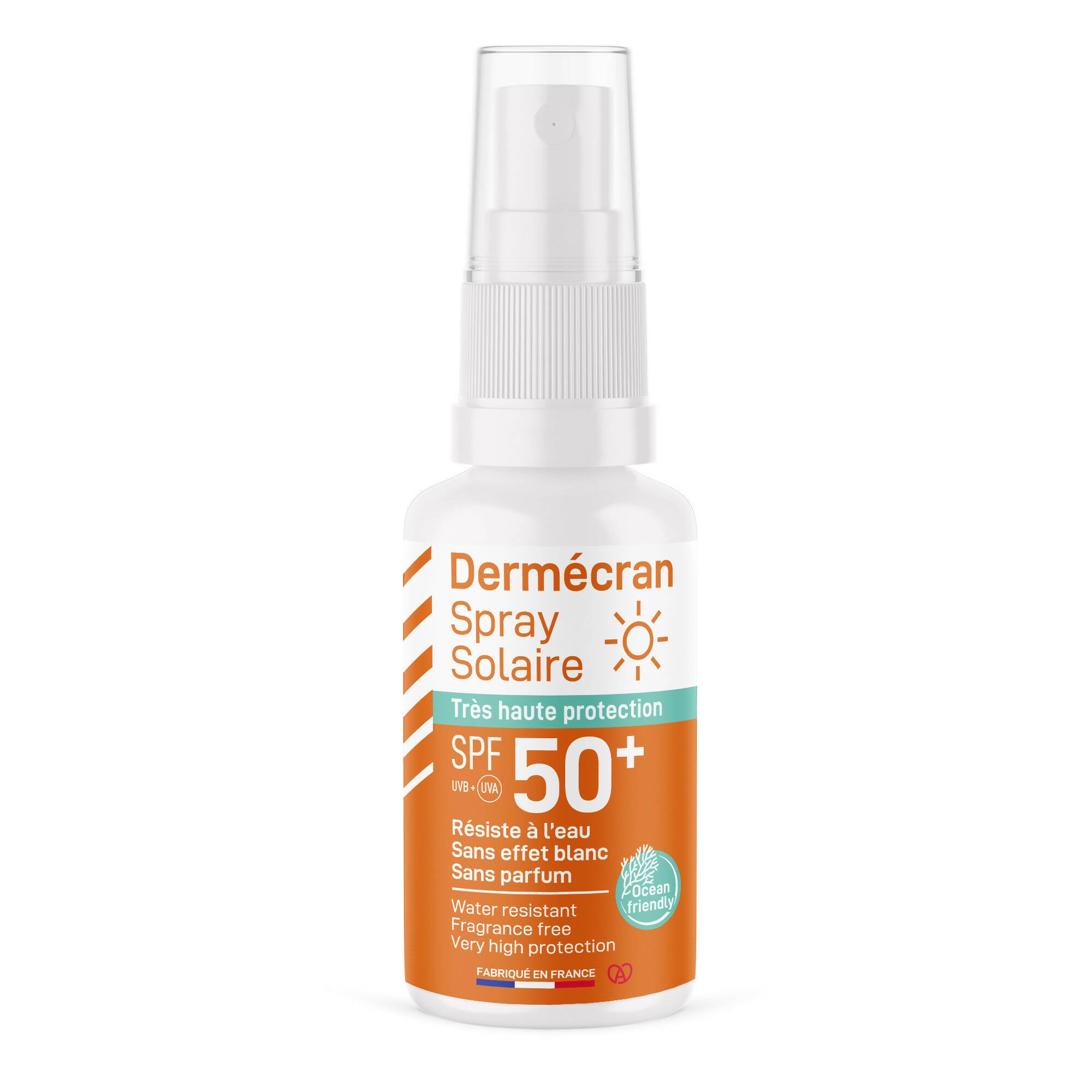 SORIFA - Dermscreen - SPF50+ sun spray - Face and body - Ocean Friendly formula - Water resistant - For the whole family from 3 years old - Made in France - 50 ml spray