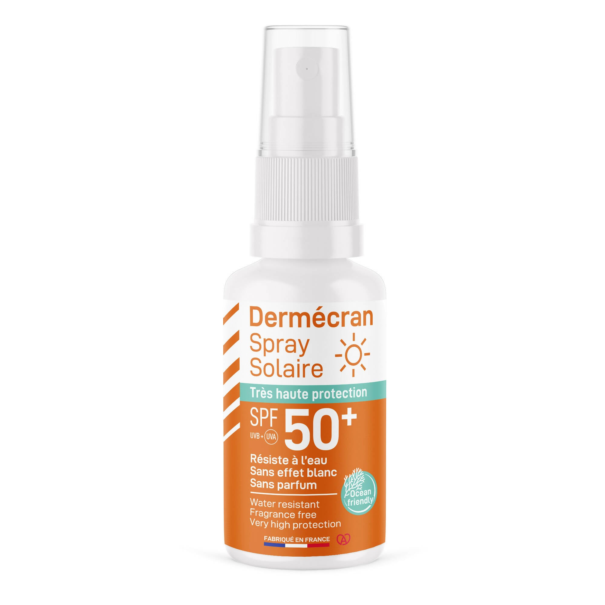 SORIFA - Complete box of 15 - Dermscreen - SPF50+ sun spray - Face and body - Ocean Friendly formula - Water resistant - For the whole family from 3 years old - Made in France - 50 ml spray