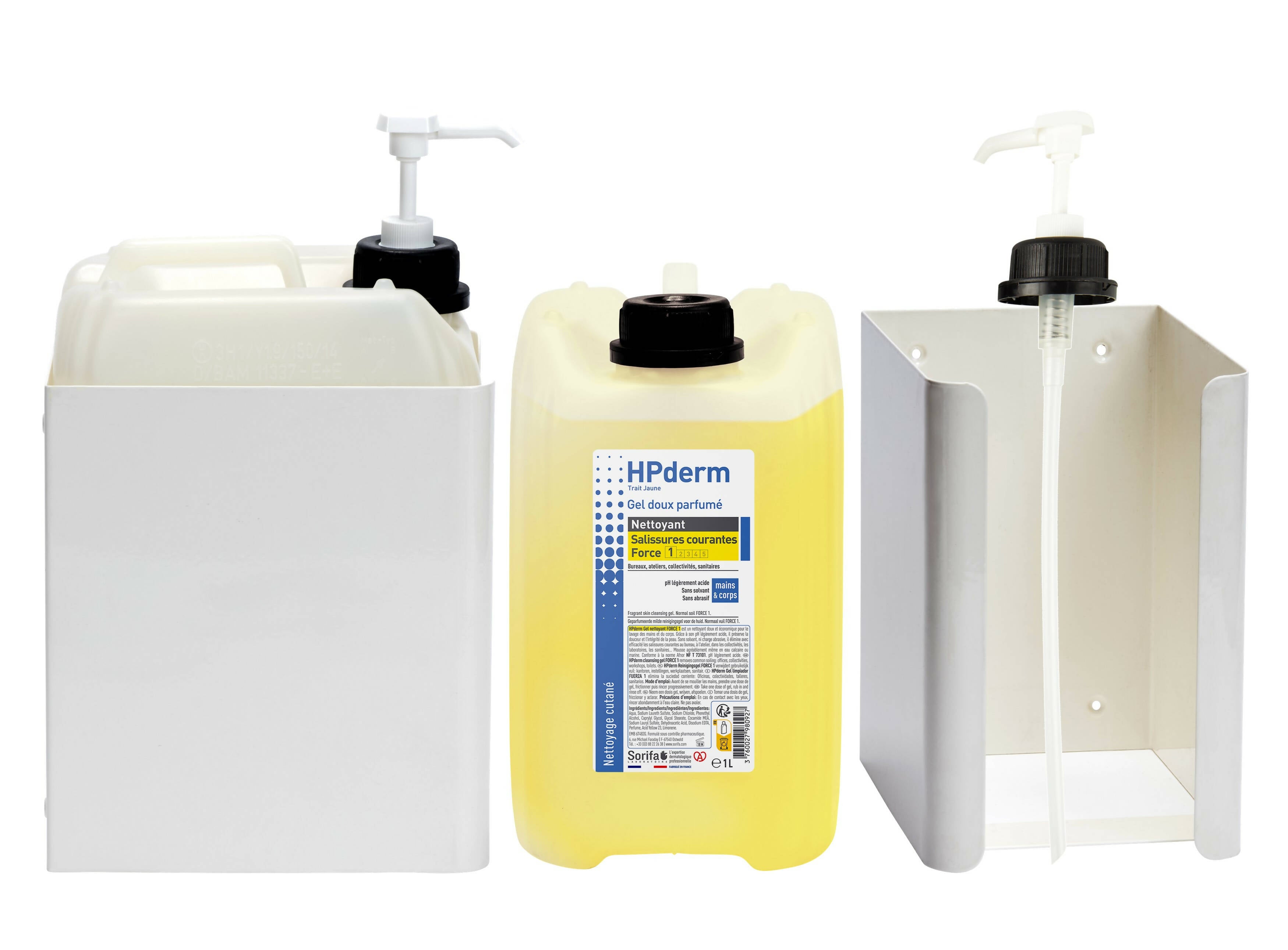 Sorifa - lot de 2 - hpderm gel nettoyant doux parfumé – force 1 - mains et corps – salissures courantes - bureaux ateliers collectivités sanitaires – parfum citron -sans savon - bidon 5l.