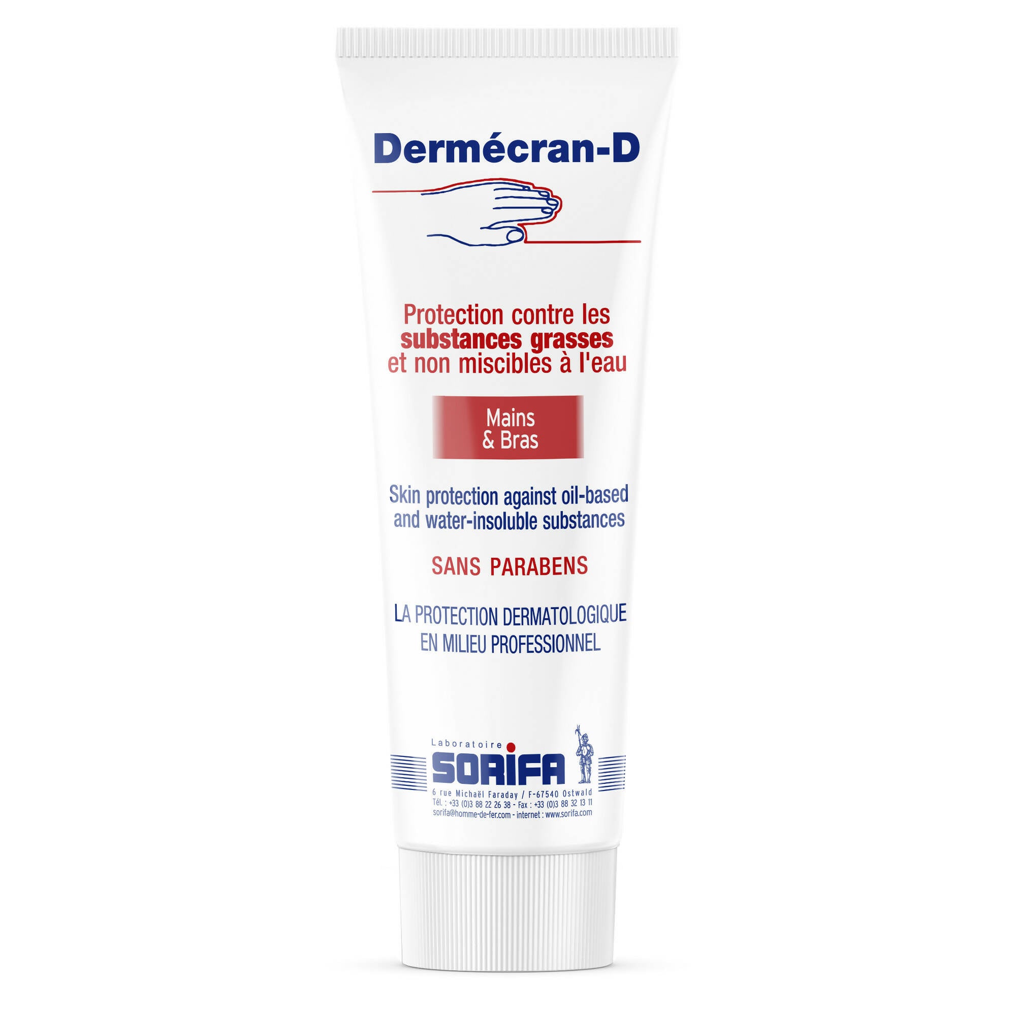 SORIFA - Dermécran – Pâte de protection ANTI-GRAISSES – CAMBOUIS – POUDRES – PIGMENTS – Mains et bras – Haute tolérance - Tube 125 ml.