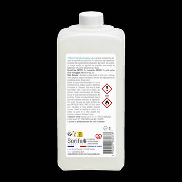 Sorifa – hpderm gel hydroalcoolique - désinfection des mains par friction - mains bras - enrichi en glycérine - sans parfum – flacon 1l - Clicktofournisseur.com
