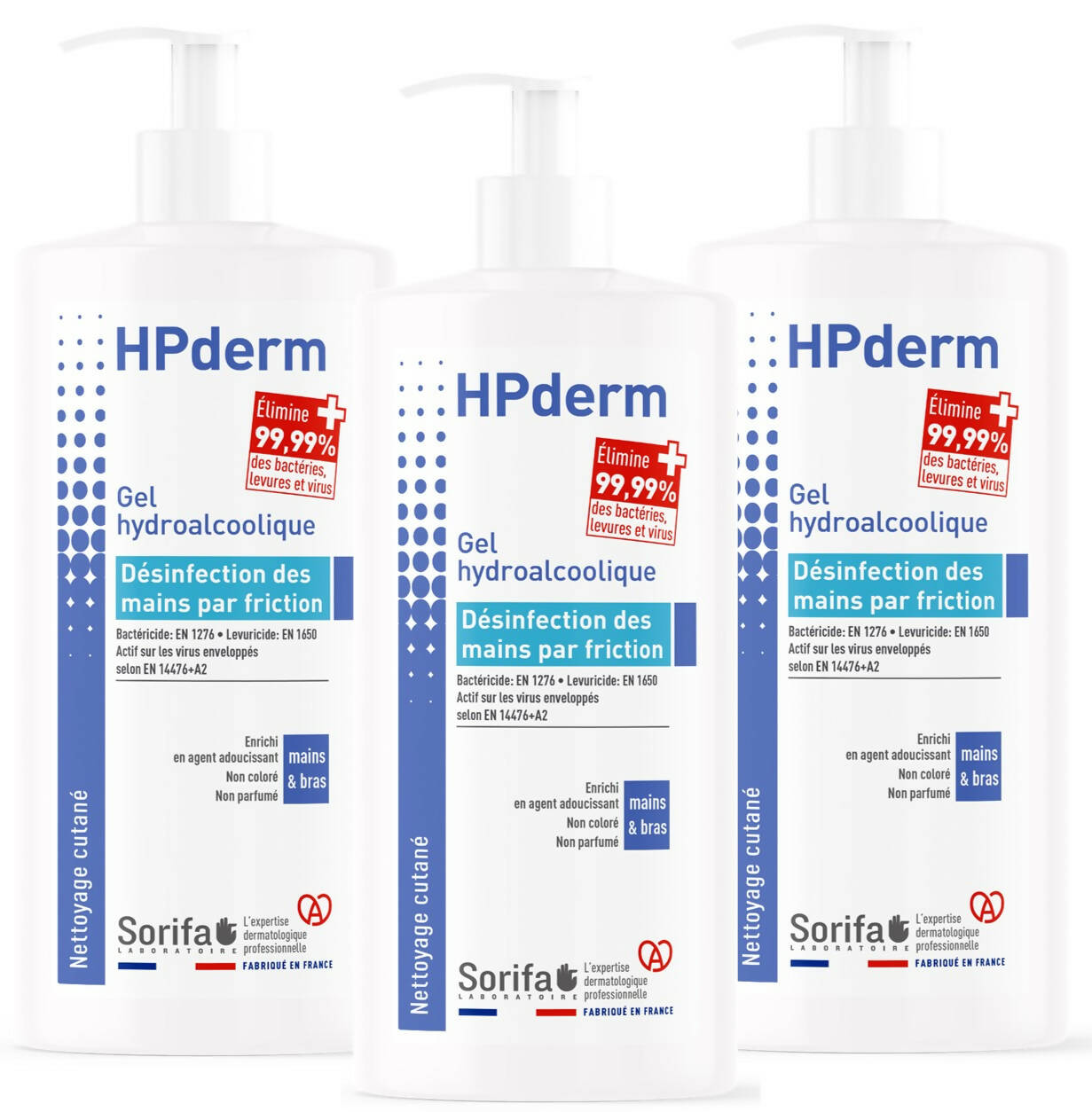 GHA001P - HPderm Gel Hydroalcoolique 1L x3