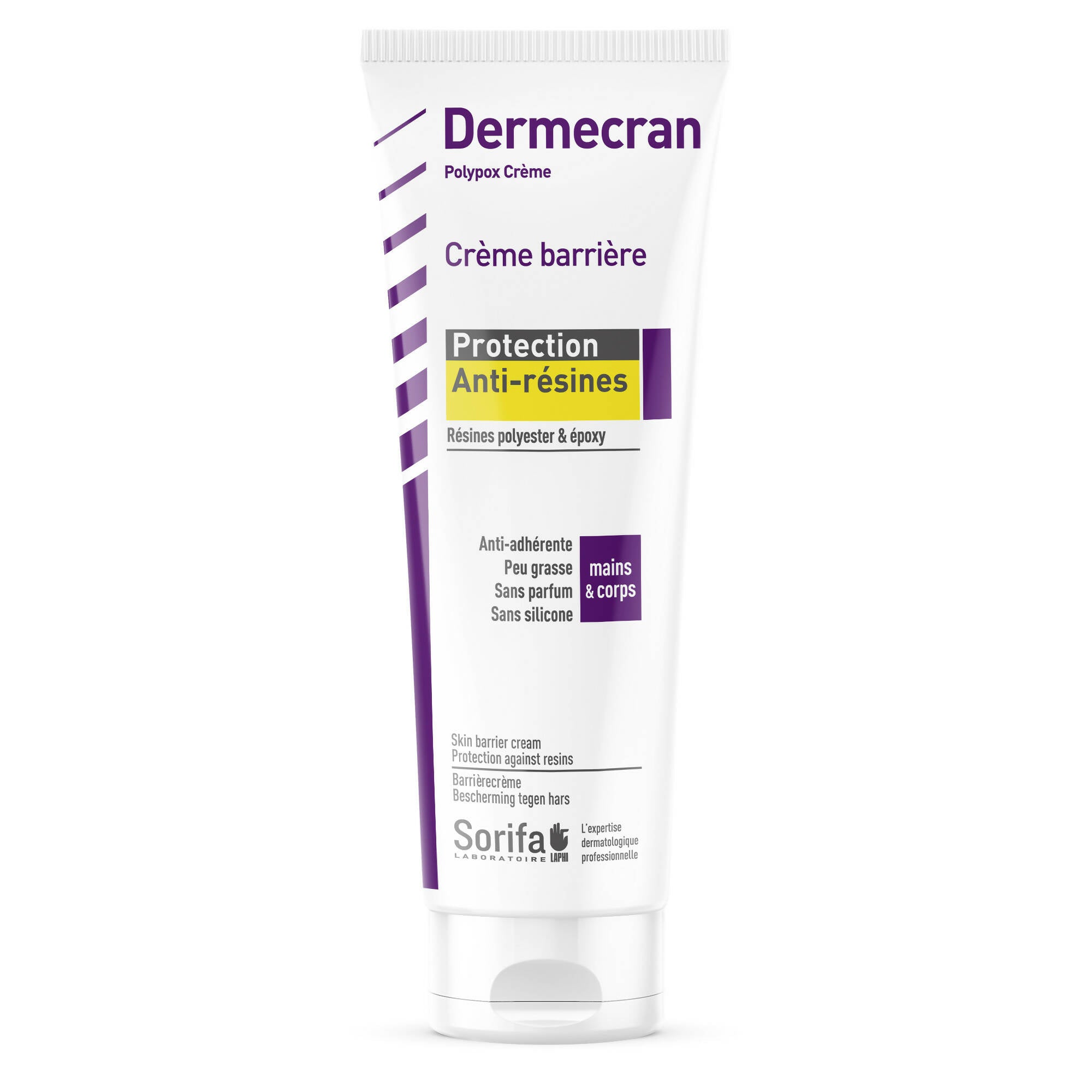 Sorifa - lot de 3 - dermécran – crème barrière - protection anti-resines / polypox – polyester – epoxy – mains et corps – haute tolérance - tube 125 ml.