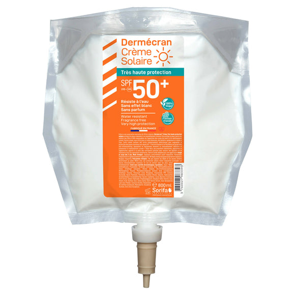 Sorifa - lot de 2 - dermécran - crème solaire spf50+ - visage et corps - formule vegan & ocean friendly - résiste à l'eau - pour toute la famille dès 3 ans - fabriquée en france - poche 800 ml