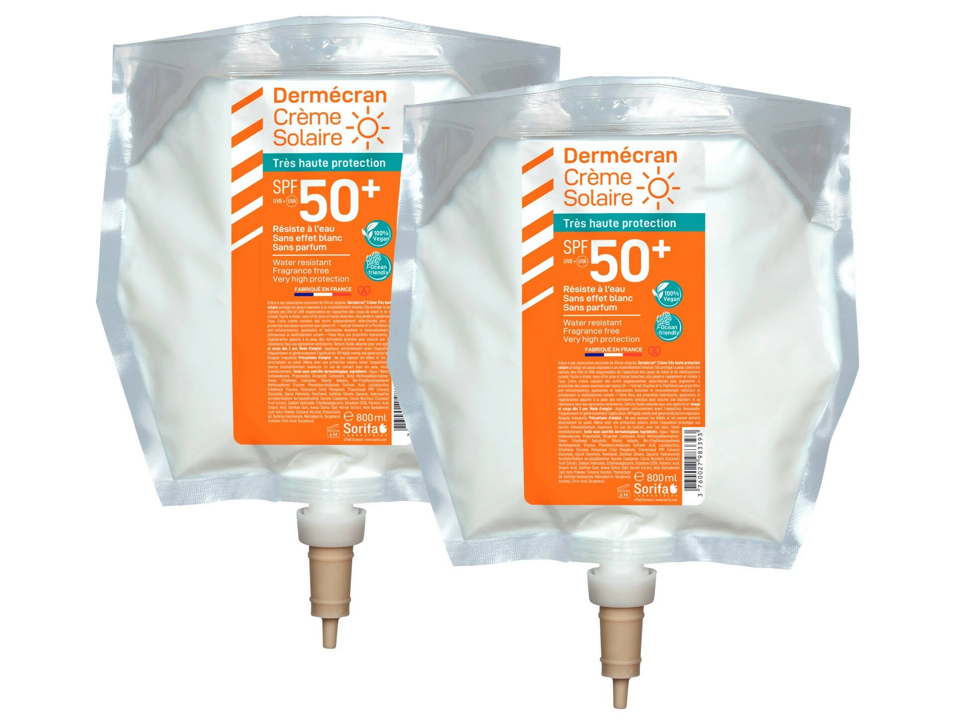 CSO800 - Dermécran Crème solaire SPF 50+ Poche 800 ml x2