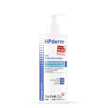 Sorifa – hpderm gel hydroalcoolique - désinfection des mains par friction - mains bras - enrichi en glycérine - sans parfum – flacon pompe 500 ml - Clicktofournisseur.com