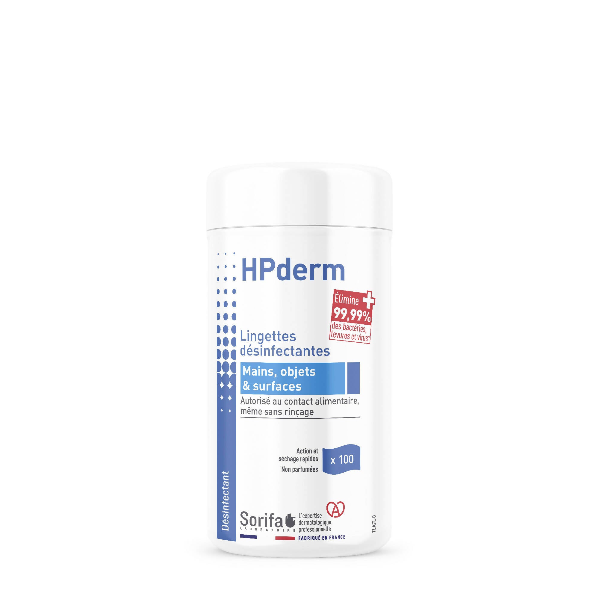 Sorifa – hpderm lingettes désinfectantes - désinfection des mains surfaces objets et dispositifs de classe 1 - autorisé au contact alimentaire sans rinçage - boite de 100 lingettes - Clicktofournisseur.com