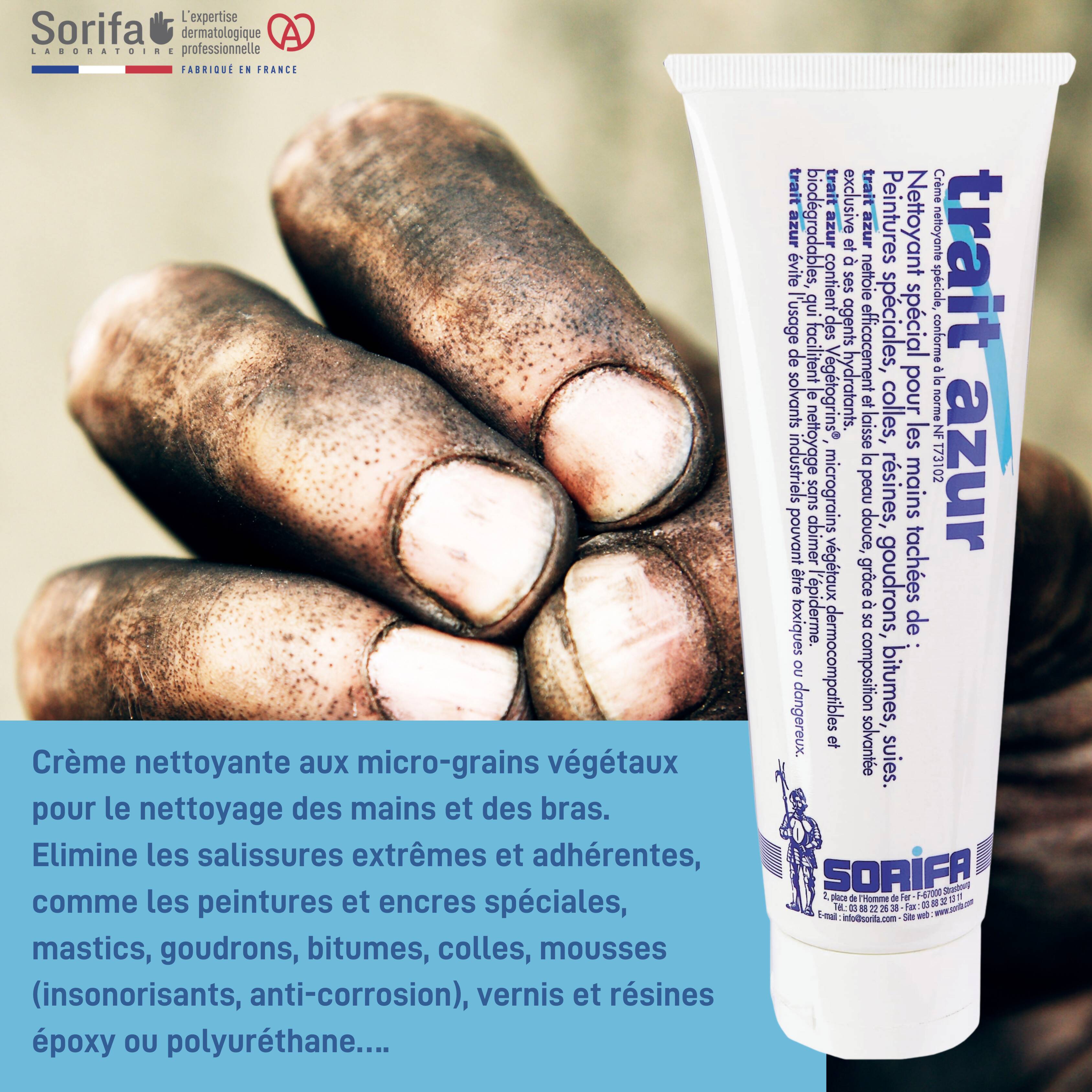 Sorifa - carton complet de 40 - hpderm crème nettoyante aux végétogrins force 5 – mains bras – salissures extrêmes – peinture encre mastic goudron bitume colle mousse résine - sans savon – tube 125 ml