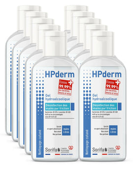 Sorifa - lot de 10 - hpderm gel hydroalcoolique pour la désinfection des mains - flacon 100 ml - Clicktofournisseur.com