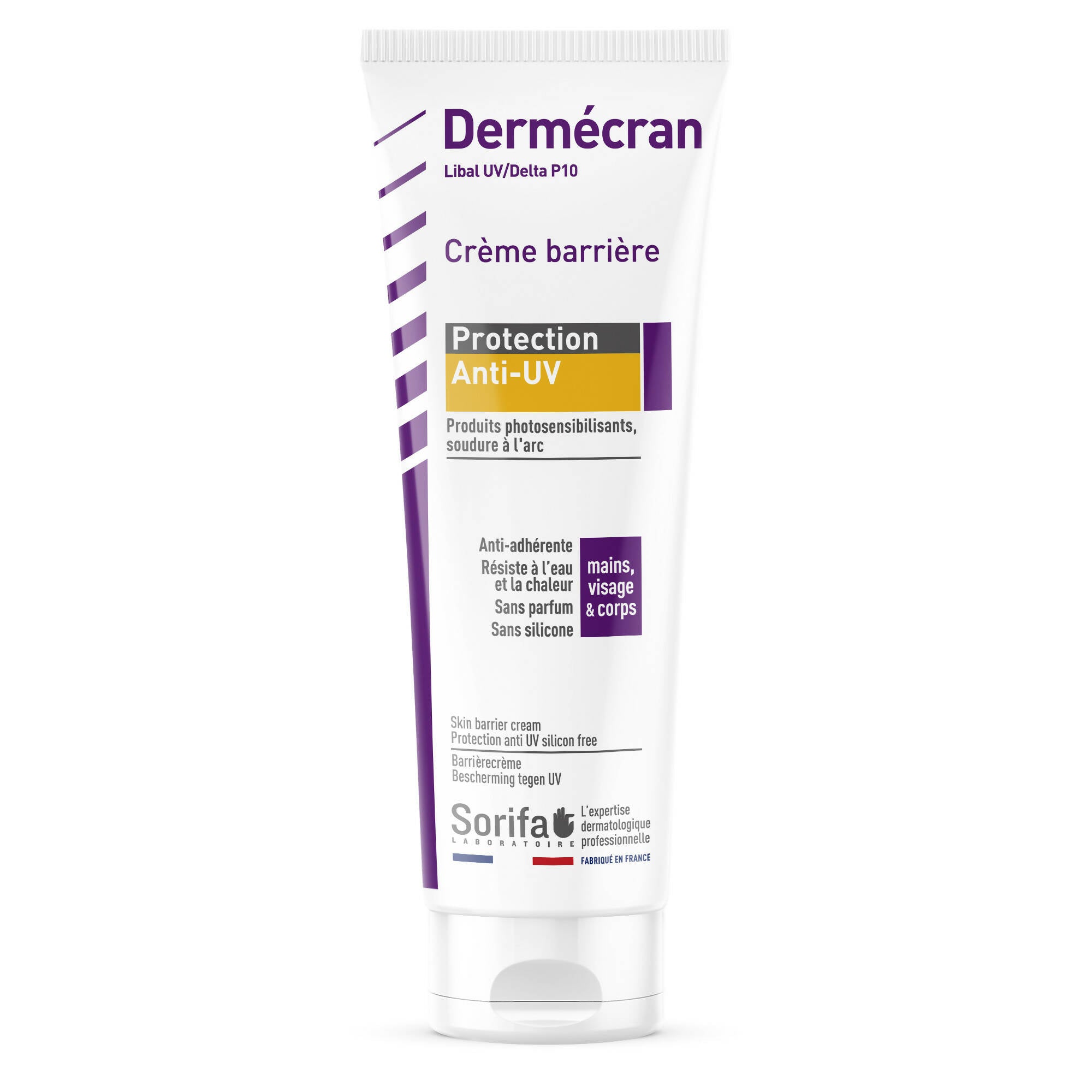 SORIFA - Dermécran – Crème barrière - Protection ANTI-UV / Delta P10 – Soudure – Produits photo-sensibilisants – Mains, visage et corps – Haute tolérance – Tube 125 ml.