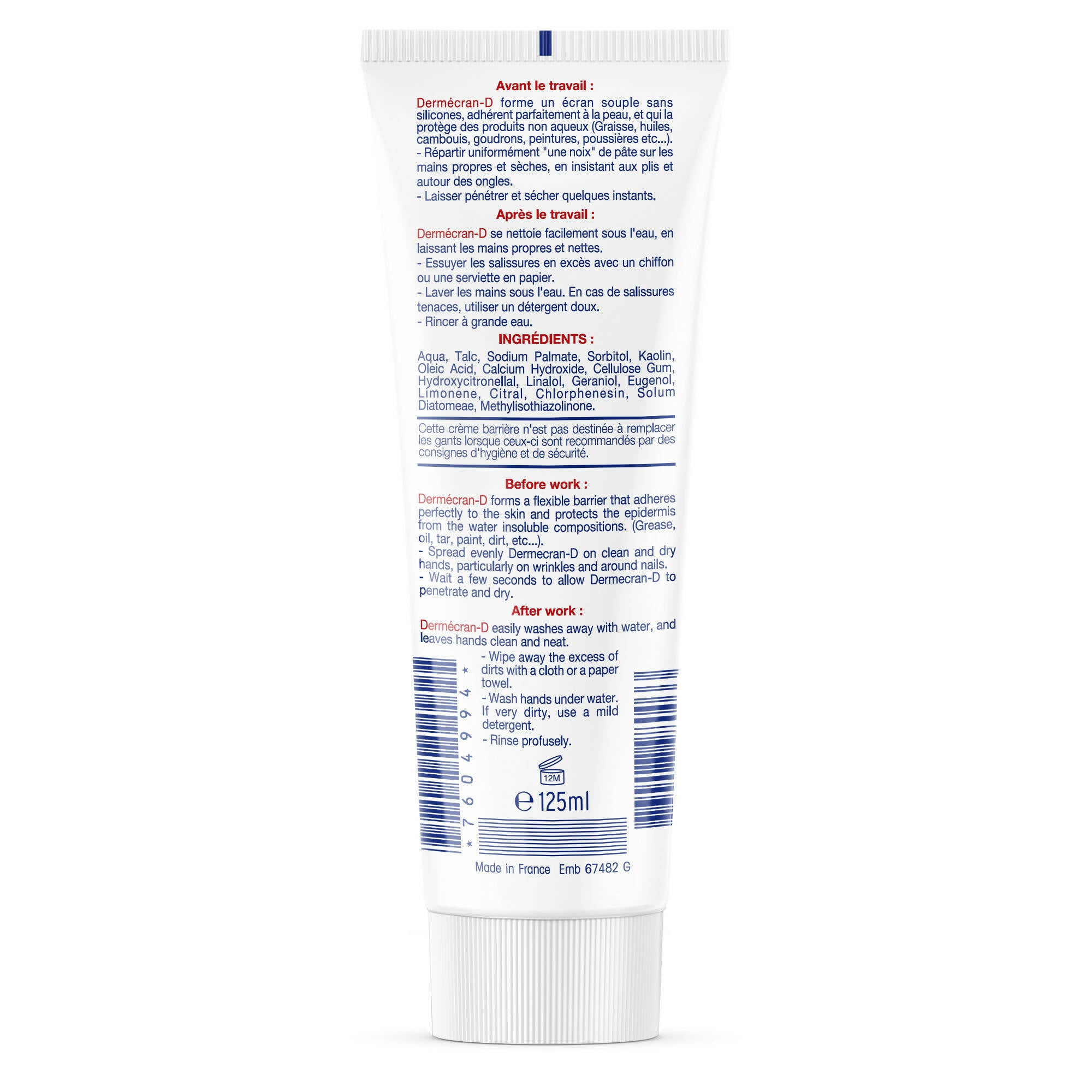 SORIFA - Dermécran – Pâte de protection ANTI-GRAISSES – CAMBOUIS – POUDRES – PIGMENTS – Mains et bras – Haute tolérance - Tube 125 ml. - 0