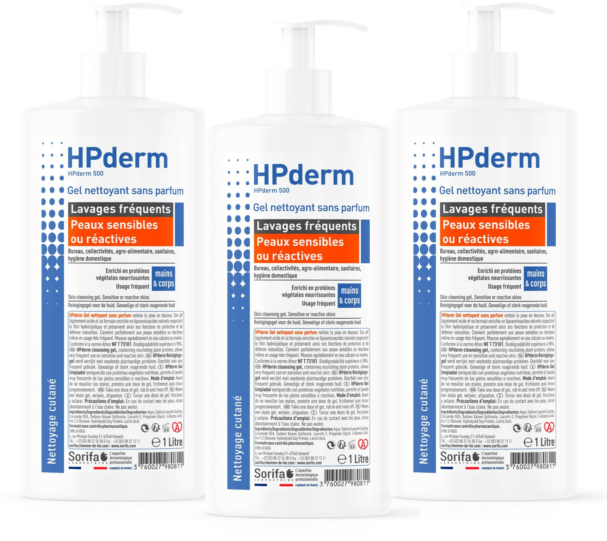 HCC001P - HPderm Peaux sensibles pompe 1L x3