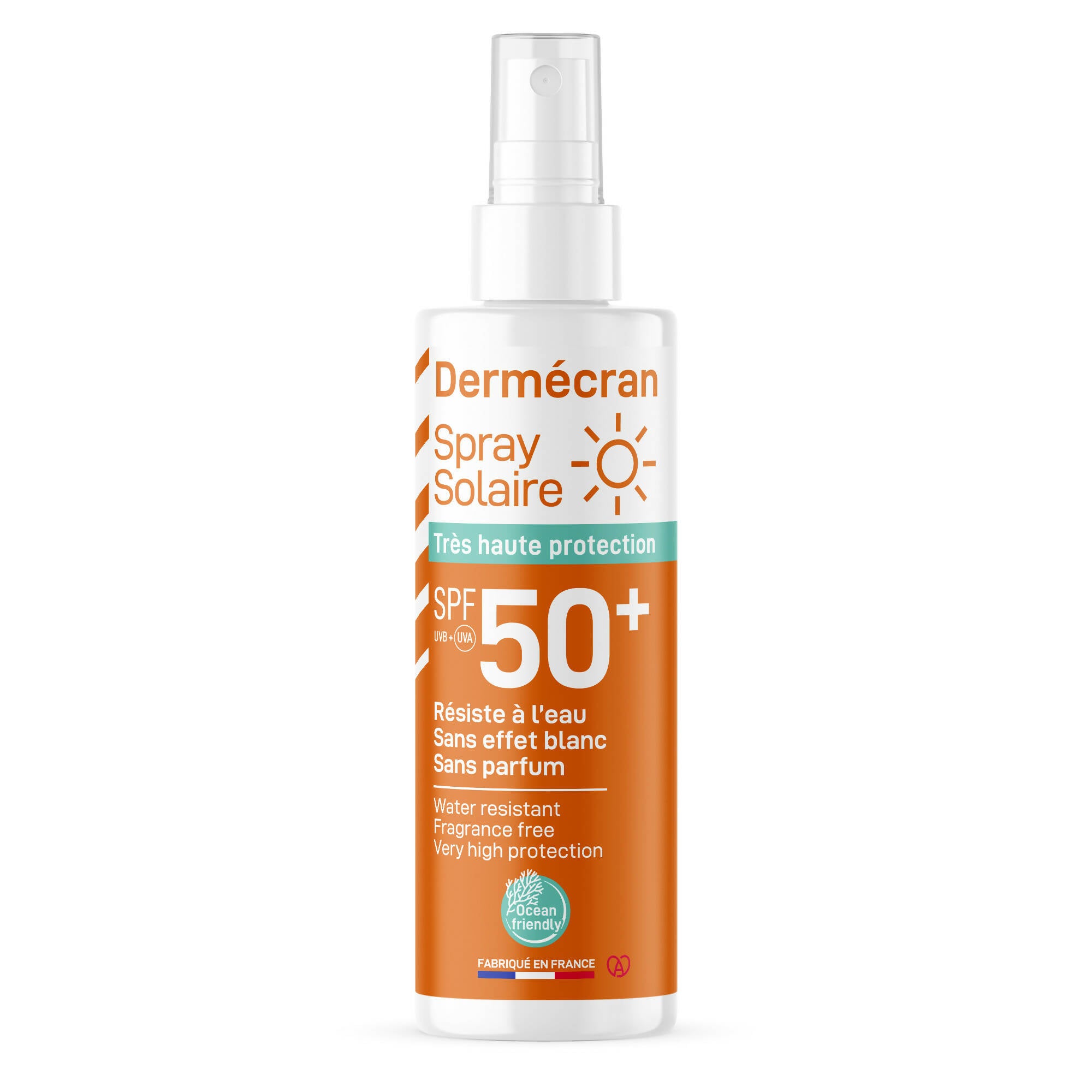 SORIFA - Lot de 3 - Dermécran - Spray solaire SPF50+ - Visage et corps - Formule Ocean Friendly - Résiste à l'eau - Pour toute la famille dès 3 ans - Fabriquée en France - Spray de 200 ml