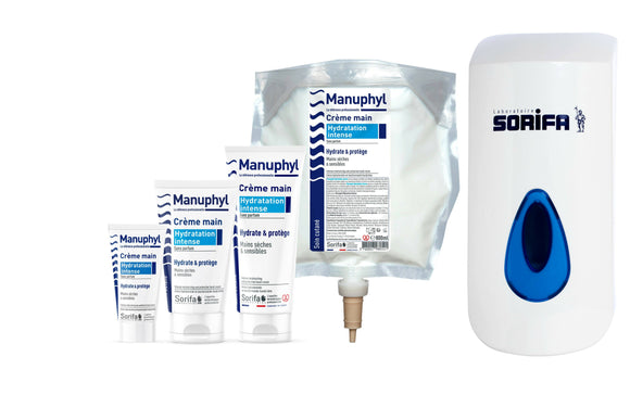 Sorifa - lot de 3 - manuphyl crème mains hydratation intense - hydratante et protectrice - mains sèches et sensibles - non grasse sans parfum enrichie en allantoine et protéines de blé - tube 50 ml