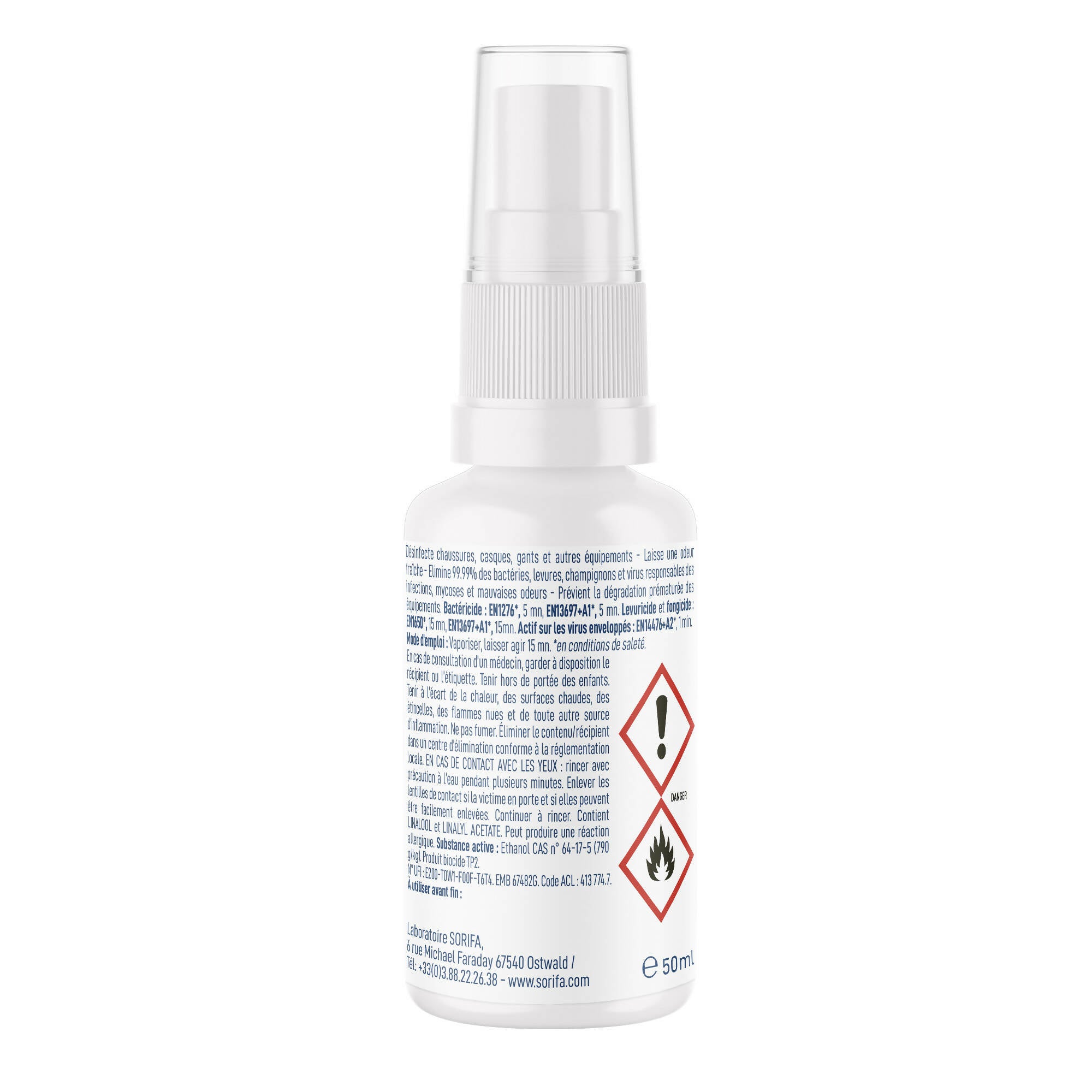 Sorifa - carton complet de 15 - sudine equip’spray - désodorise désinfecte rafraichit - chaussures casques gants équipements - spray rechargeable – sans gaz - fabriqué en france - spray 50 ml