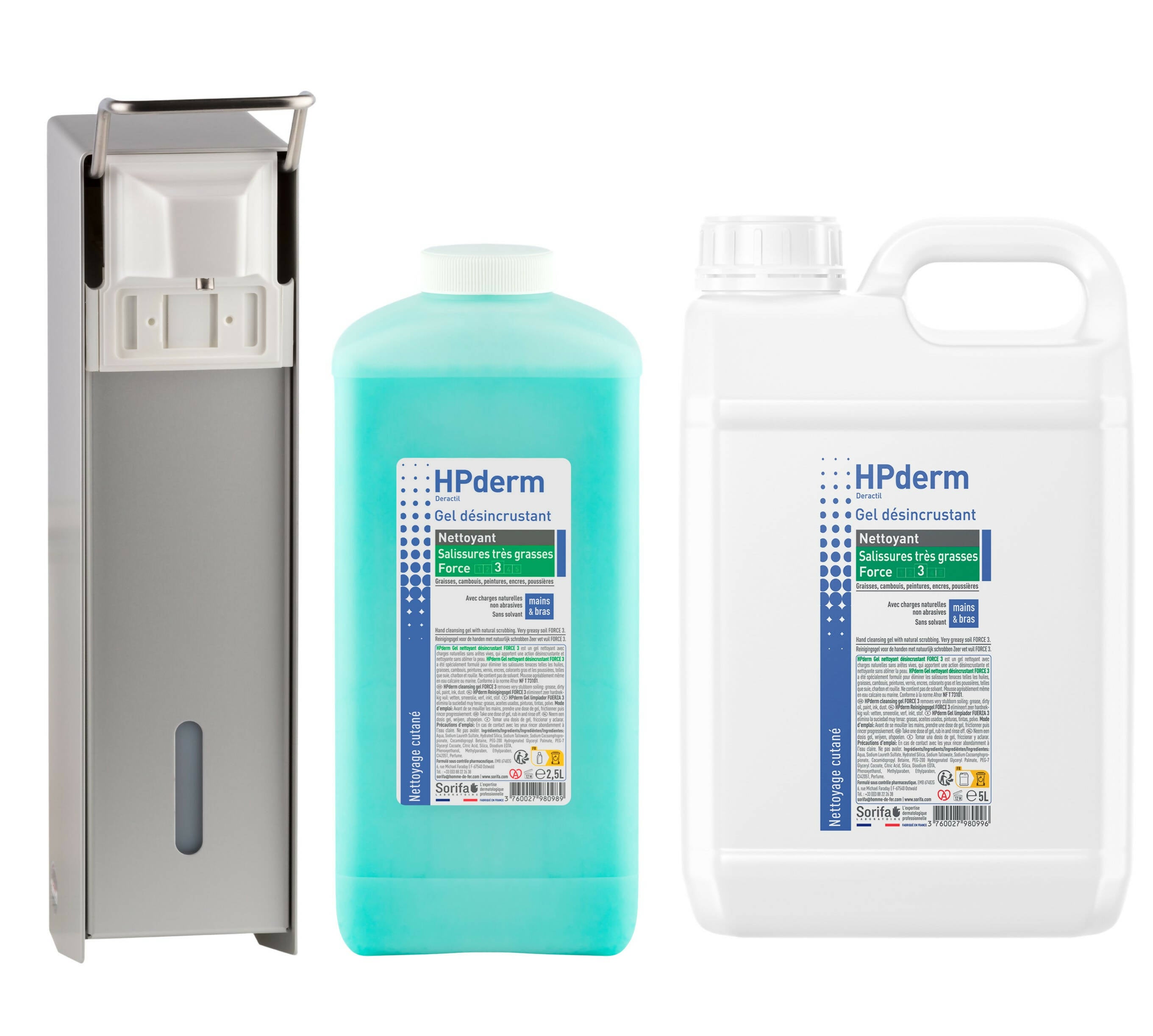 Sorifa - carton complet de 9 - hpderm gel nettoyant désincrustant force 3 / deractil – mains bras – salissures très grasses – graisse cambouis peinture encre – avec charge naturelle parfumé sans solvant – flacon 2.5l