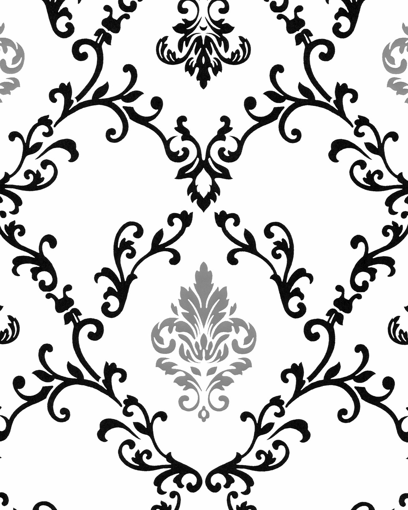 Barocktapete EDEM 85026BR20 glatte Vinyltapete mit Ornamenten und metallischen Akzenten weiß schwarz silber 5,33 m2