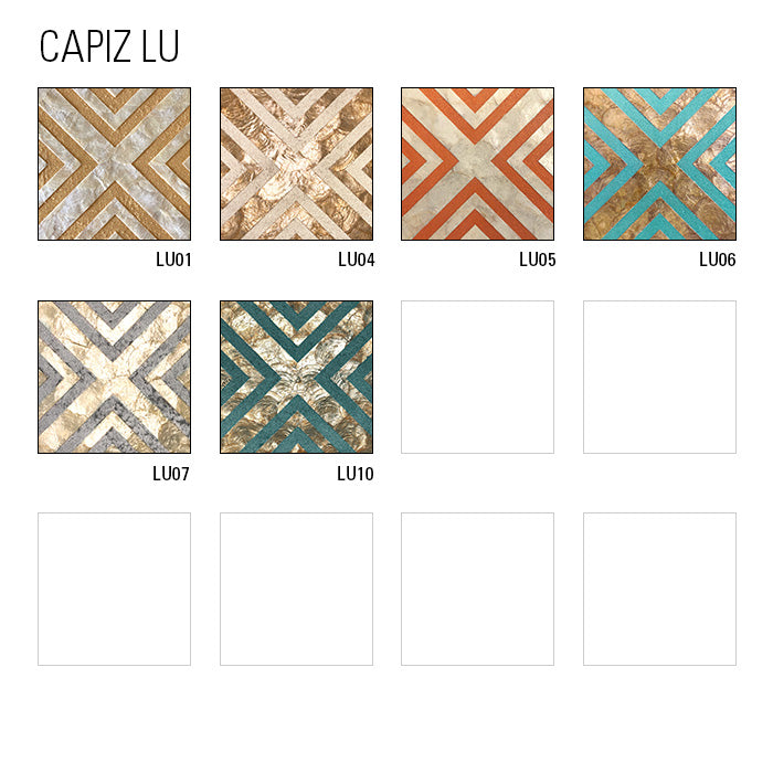Shell wallcovering WallFace LU04 CAPIZ handmade decorative tiles with real shells and pearlescent optical glass beads beige brown bronze 0.2 m2