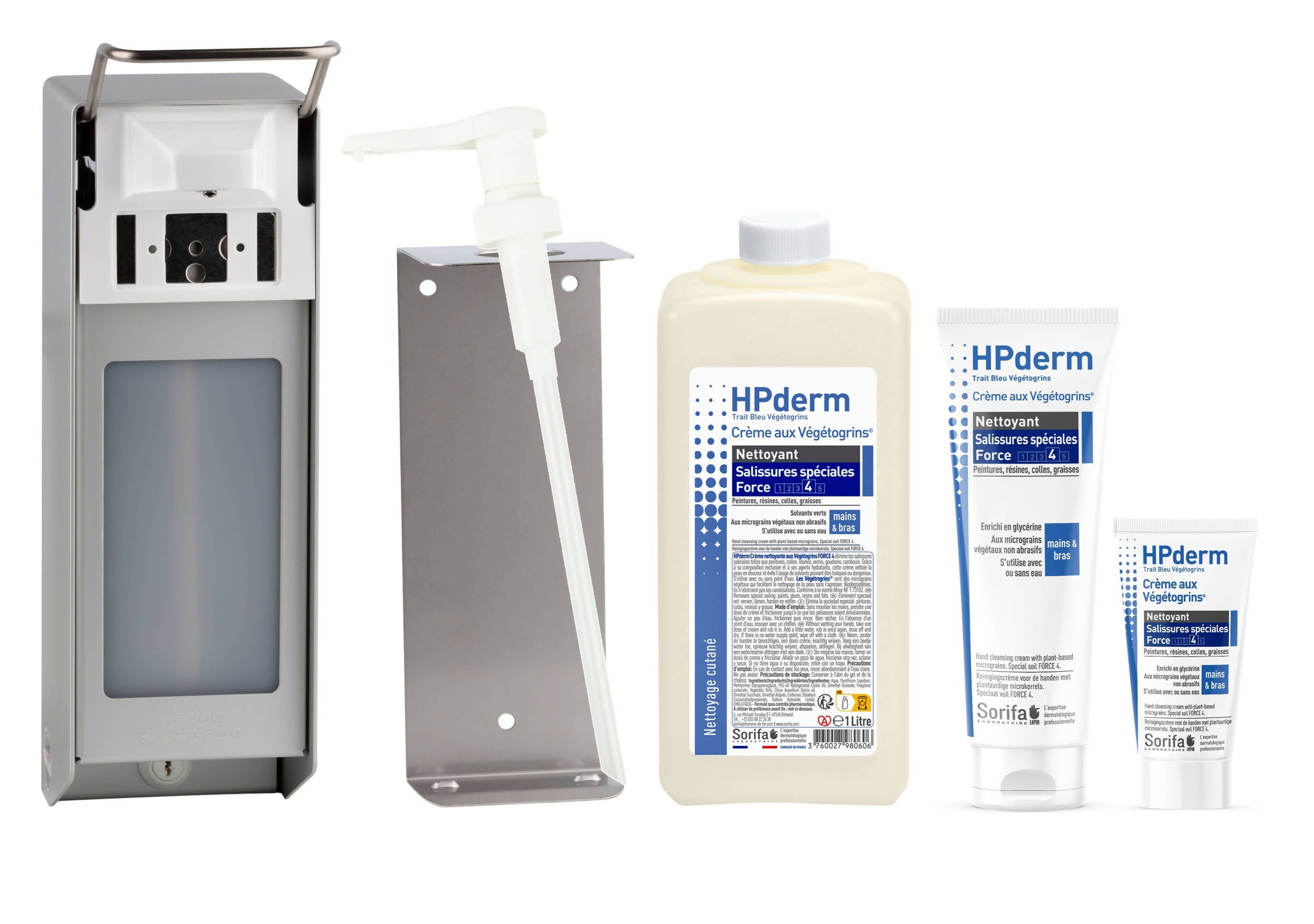 Sorifa - carton complet de 12 - hpderm crème nettoyante aux végétogrins force 4 - mains et bras – salissures spéciales – graisse peinture encre mastic goudron colle mousse - sans savon – flacon 1l.