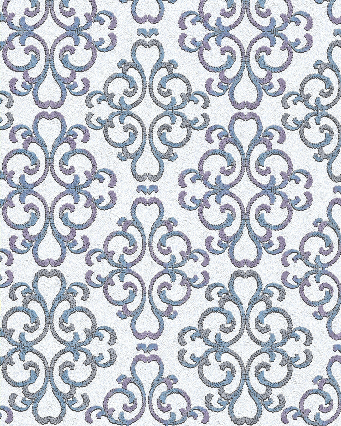 Baroque wallpaper EDEM 85037BR30 textured wallpaper in shiny baroque style white blue-turquoise purple silver 5.33 m2