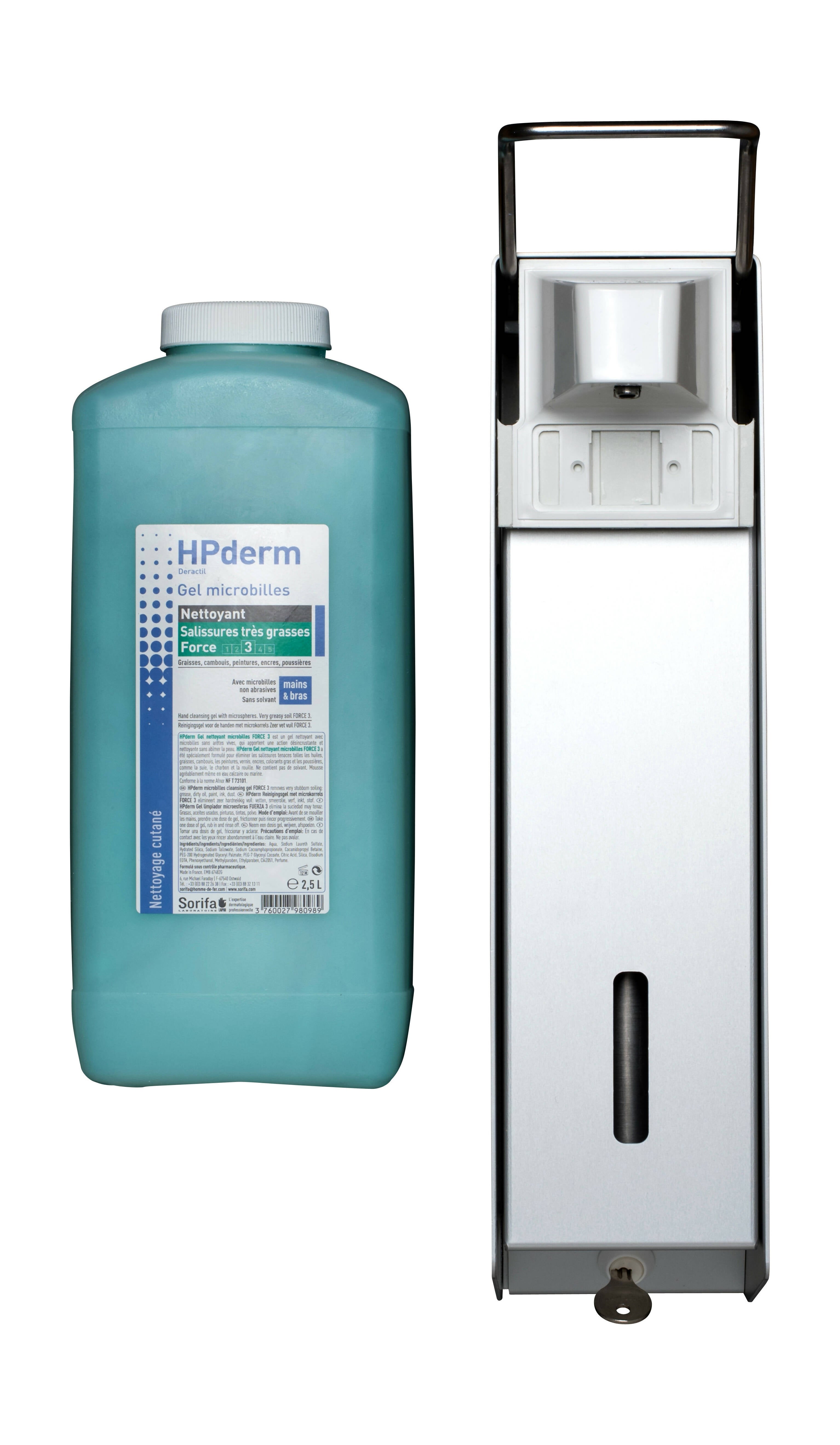 Sorifa - lot de 5 - distributeur mural métallique robuste ergonomique verrouillable pour flacon 2.5l de marque sorifa - pour gels et savons liquides.