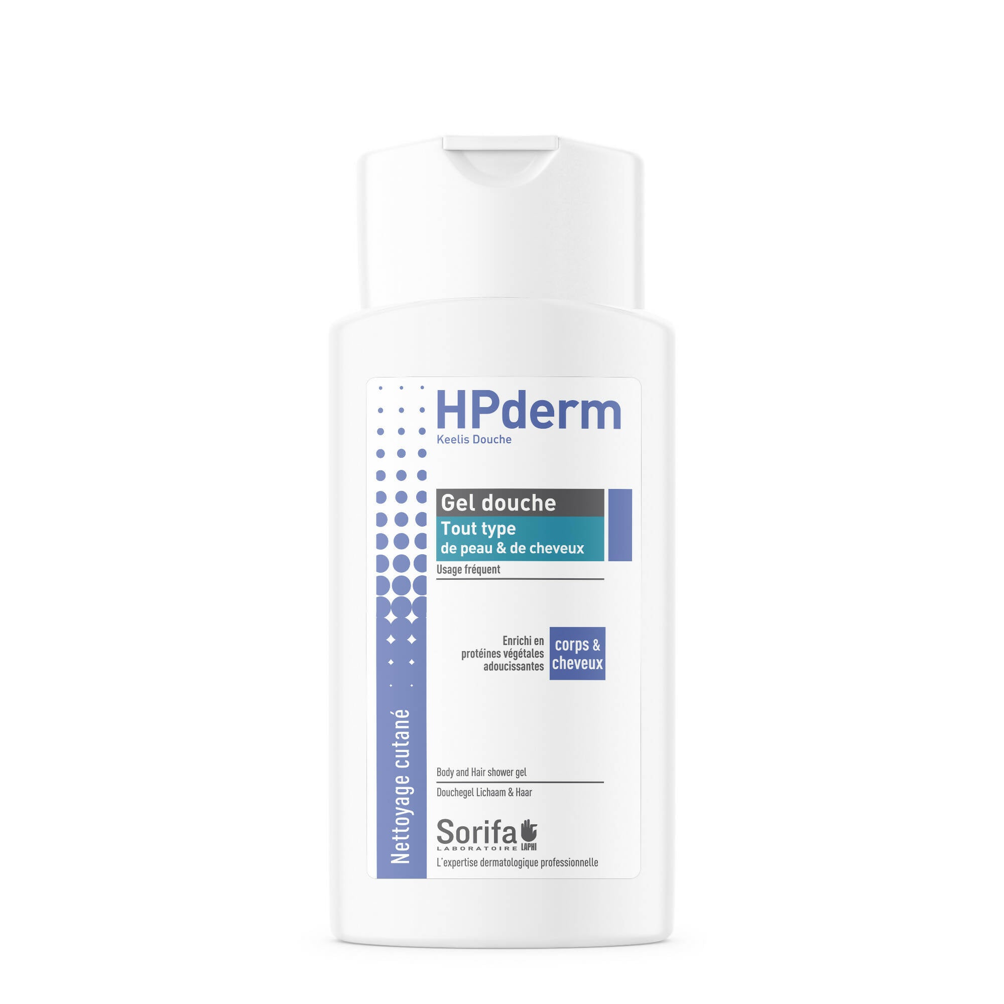 SORIFA - Pack of 5 - HPderm Shower gel - 2 in 1 body and hair - Dermo-protective - All skin and hair types - with oat proteins - Frequent use - Neutral pH, soap-free - 200 ml bottle - 0
