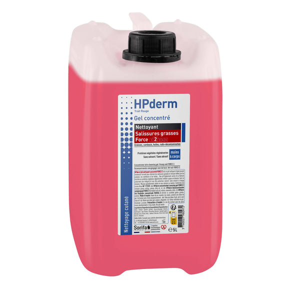 Sorifa - hpderm gel nettoyant concentré force 2 - mains et corps – salissures grasses – graisse cambouis huile graphite – parfumé - sans savon sans solvant sans abrasif - bidon 5l. - Clicktofournisseur.com