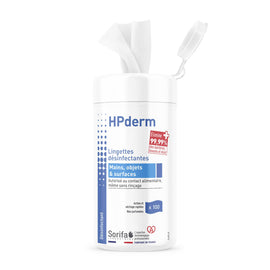 Sorifa – hpderm lingettes désinfectantes - désinfection des mains surfaces objets et dispositifs de classe 1 - autorisé au contact alimentaire sans rinçage - boite de 100 lingettes - Clicktofournisseur.com