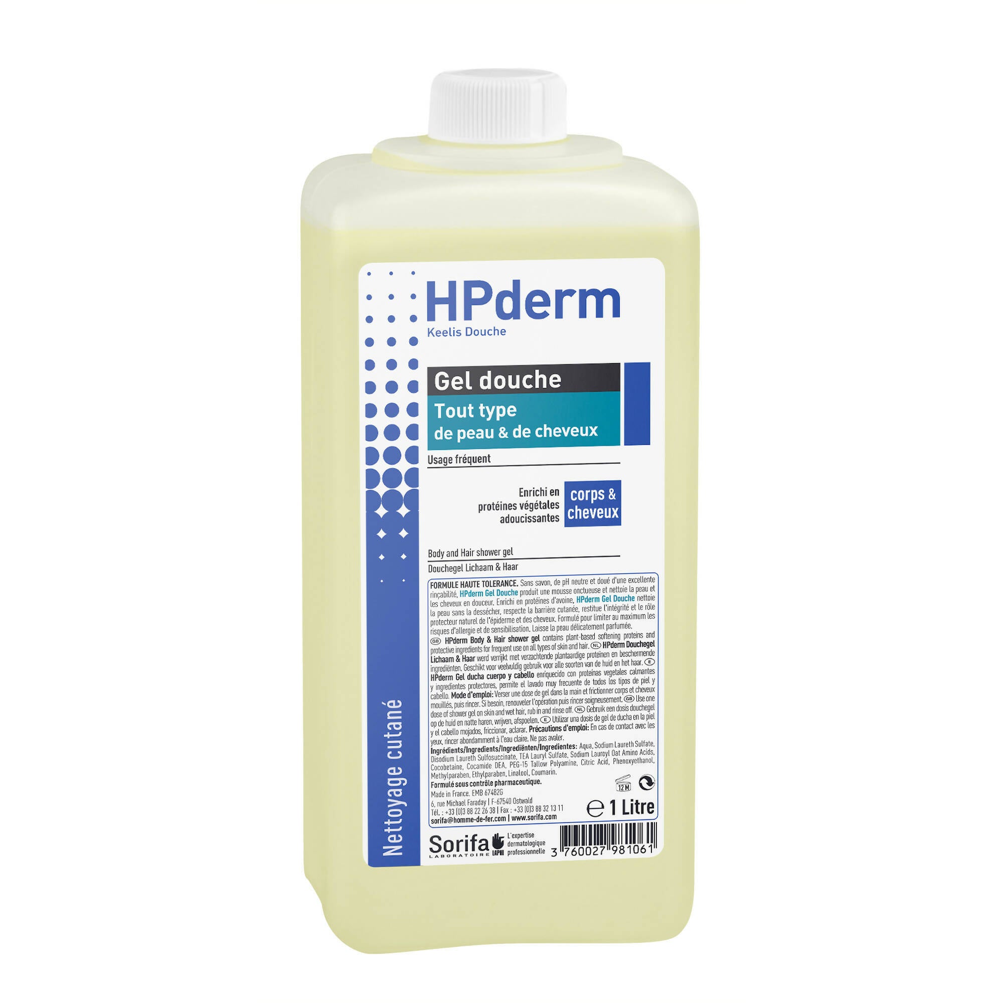 SORIFA – 3er-Set – HPderm Duschgel – 2 in 1 Körper und Haar – Hautschützend – Alle Haut- und Haartypen – mit Haferproteinen – Häufige Anwendung – Neutraler pH-Wert, seifenfrei – 1-Liter-Flasche - 0