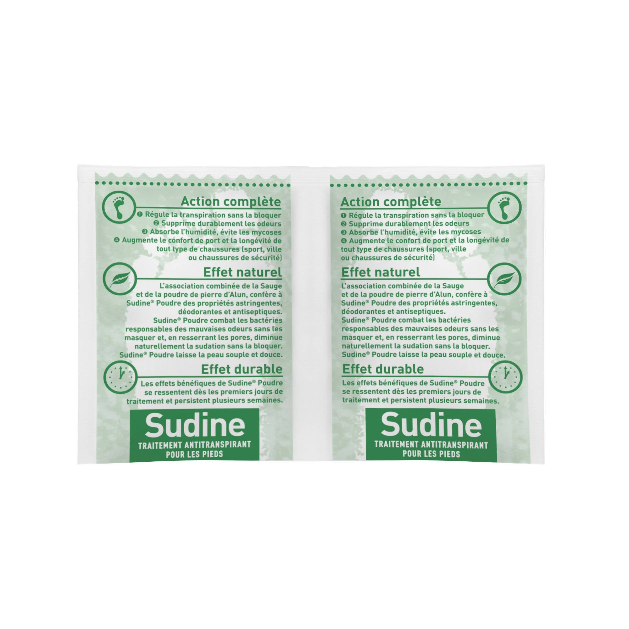 SORIFA - Set of 3 - Sudine Powder Antiperspirant Treatment - Foot - Regulates perspiration - Absorbs - Prevents fungal infections - Without aluminum salts - Made in France - Box of 6 double sachets