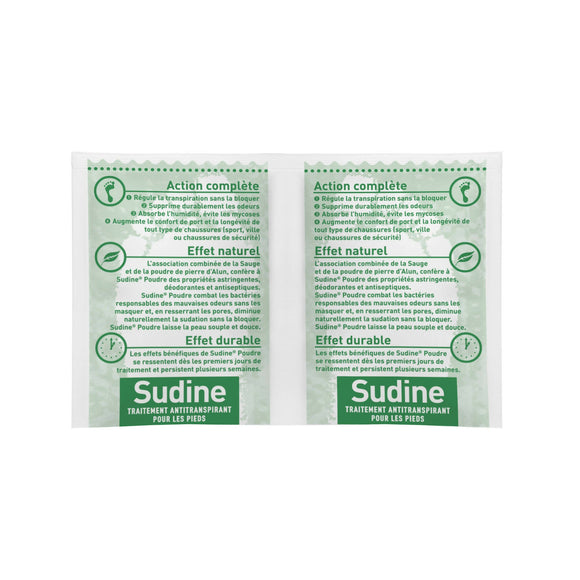 Sorifa - lot de 3 - sudine poudre traitement anti-transpirant - pied - régule la transpiration - absorbe - prévient les mycoses - sans sels d’aluminium - fabriqué en france - boite 6 sachets-doubles