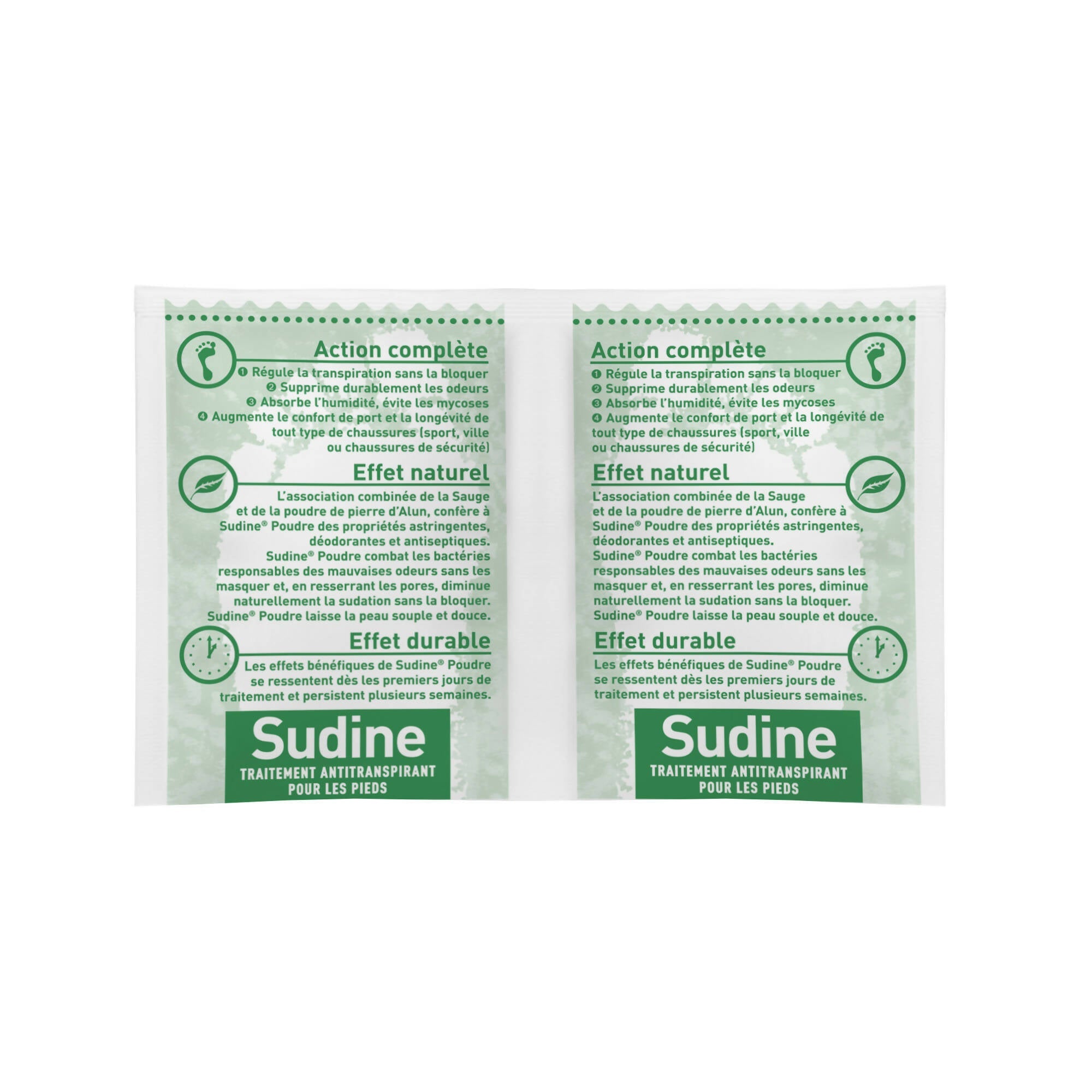 SORIFA - Complete box of 80 - Sudine Antiperspirant Treatment Powder - Foot - Regulates perspiration - Absorbs - Prevents mycoses - Without aluminum salts - Made in France - Box of 6 double sachets