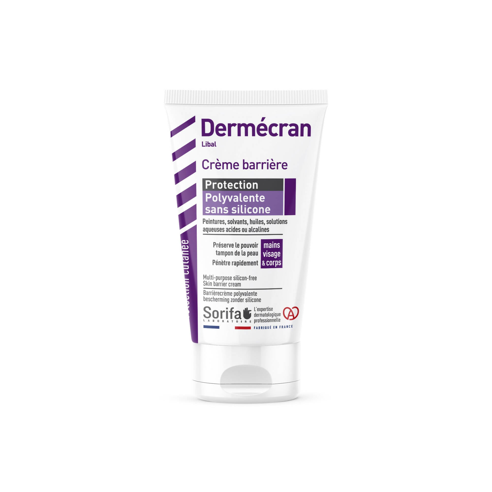 Sorifa - carton complet de 80 - dermécran – crème barrière - protection polyvalente sans silicone – peintures solvants huiles solutions aqueuses – mains visage et corps – sans parfum – tube 50 ml.