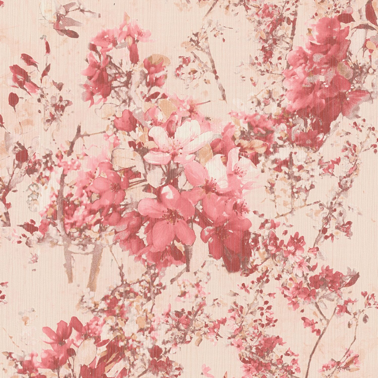 Papier peint floral Profhome 378162-GU papier peint intissé légèrement texturé avec un dessin floral mat rouge rose beige 5,33 m2