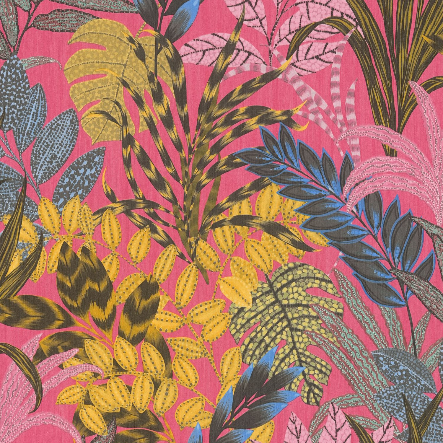 Papier peint floral Profhome 378602-GU papier peint intissé légèrement texturé avec un dessin exotique mat rose rose-vif jaune bleu 5,33 m2