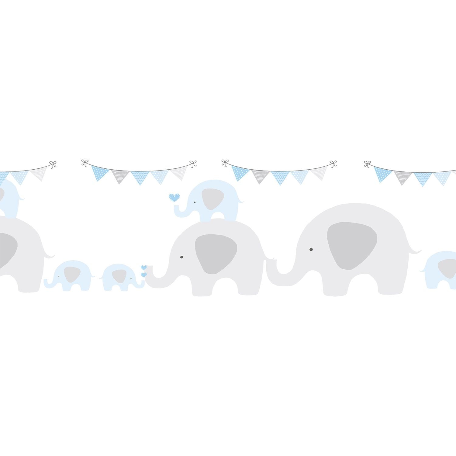 Papier peint motif animal Profhome 403748-GU bordure auto-adhésive légèrement texturé avec des éléphants mat bleu gris blanc 0,75 m2-1