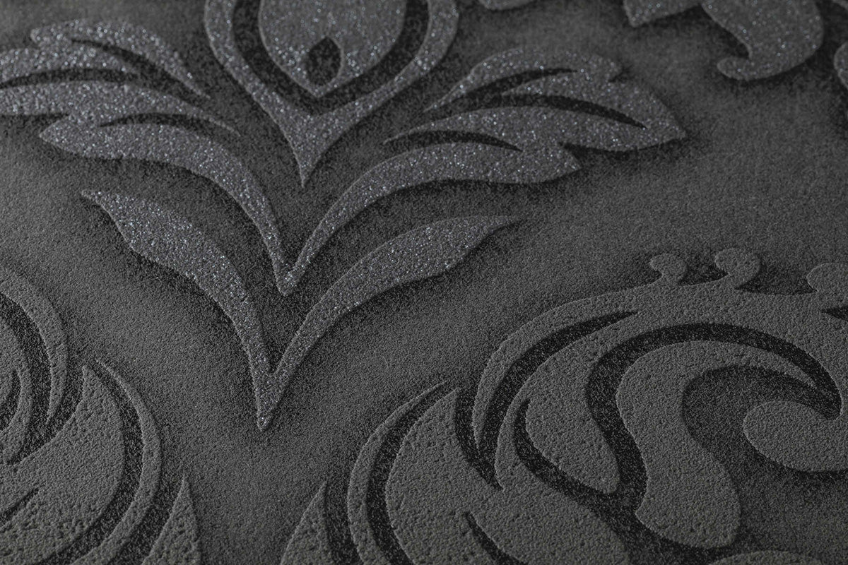 Papier peint baroque Profhome 368984-GU papier peint intissé légèrement texturé au style baroque scintillant noir argent gris 5,33 m2-3